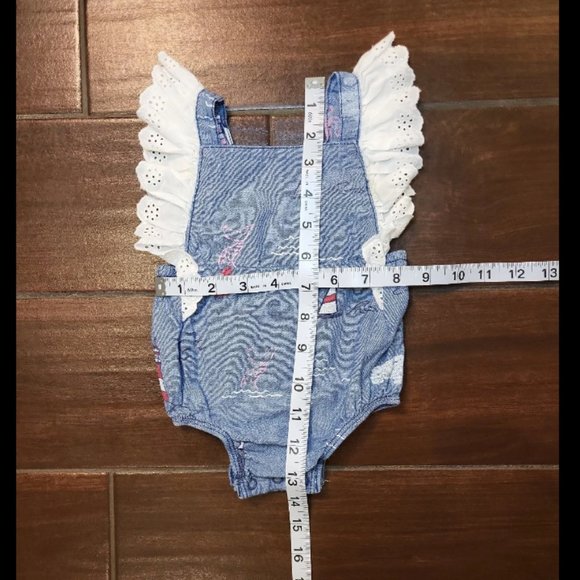 3/6 M Mudpie Blue Ruffle Ocean Sailboat Fish Bubble Romper Onesie - Picture 3 of 7